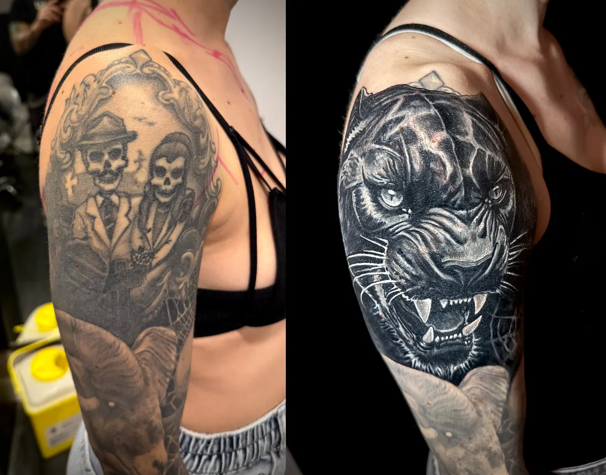 Successful cover-up tattoo example